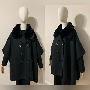 Pretty Persuasions Black Pea Cape with Faux Fur